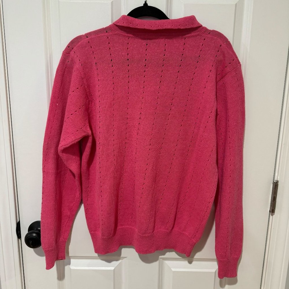 Vintage Leon Levin Hand Loomed Pink Button Up Granny Sweater - Size Large - Picture 4 of 6